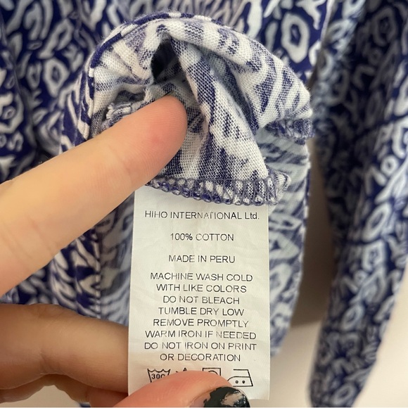 Hiho Blue and White Nautical Patterned Long Sleeve Button Down Top Size XL - Picture 4 of 4